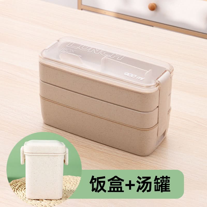 Three-Layer Microwave-Safe Bento Lunch Box with Soup Can – 900ml