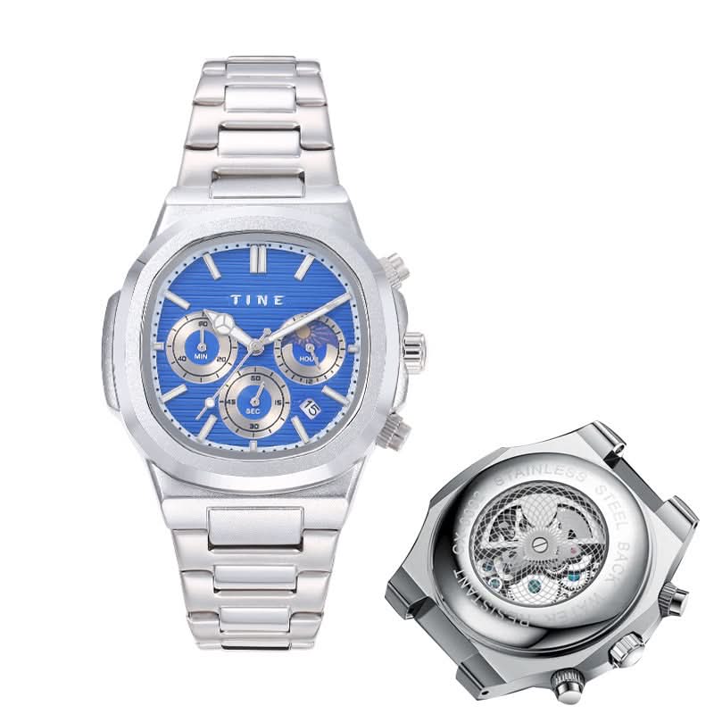 Men's Octagonal Moon Face Quartz Watch – Chronograph, Luminous Dial