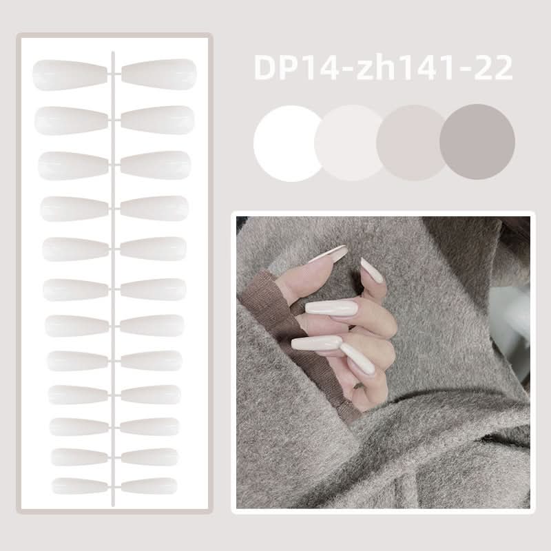 Long Ballet Shiny Trapezoidal Nail Stickers – 24-Piece Solid Color Set