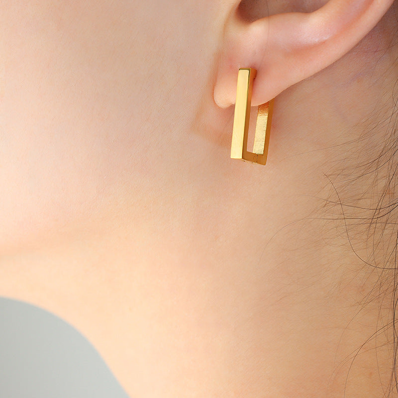 Korean Geometric Rectangle Earrings for Women – Titanium Steel, Minimalist