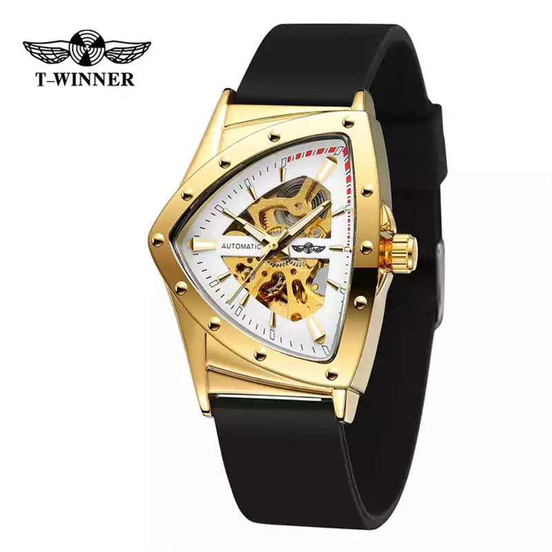 T-Winner Men's Triangle Watch – Hollow Automatic Silicone Strap