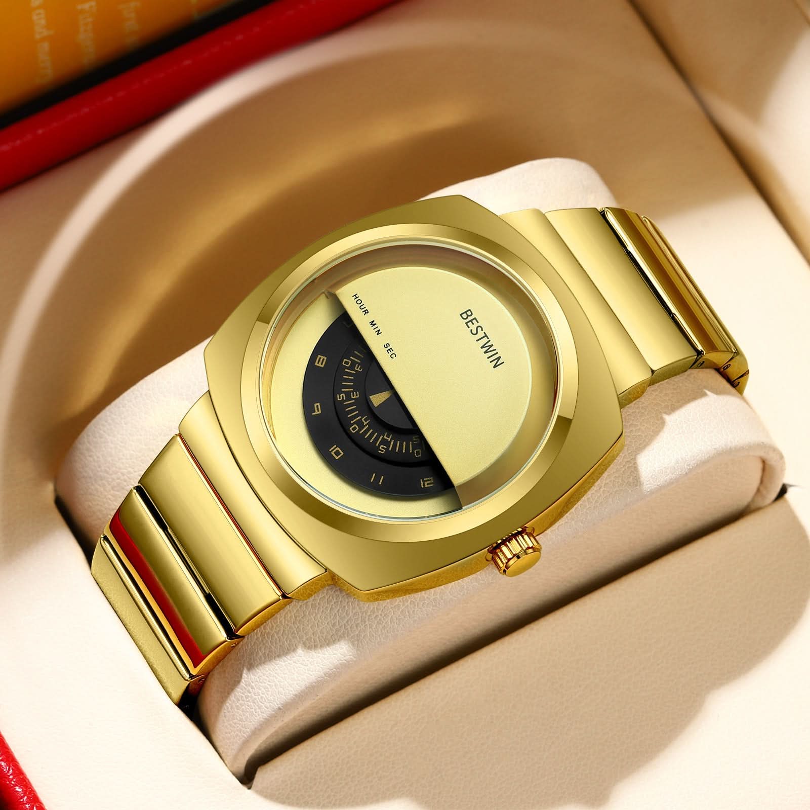 Men’s Oval Quartz Watch – Modern Business Style, Half-Open Dial