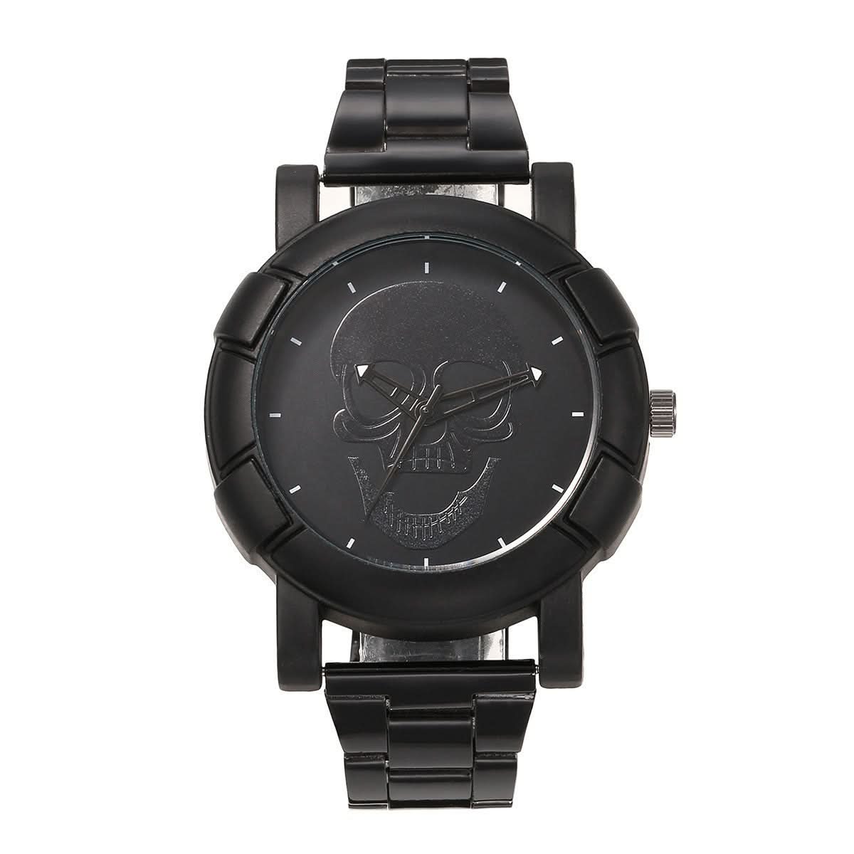 Men’s Skull Quartz Watch, Steel Band