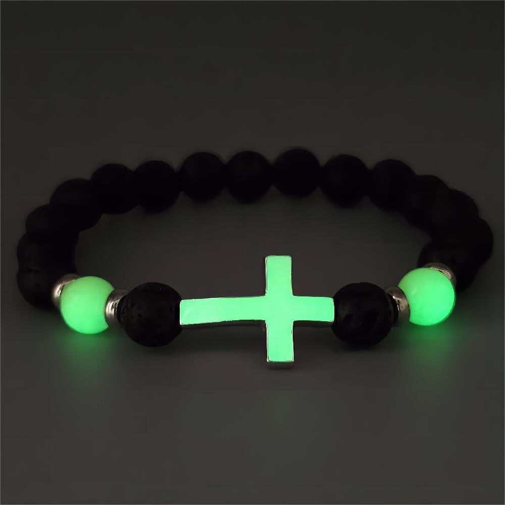 Luminous Cross Bracelet – Volcanic Stone Beaded Jewelry, Ethnic Retro Style