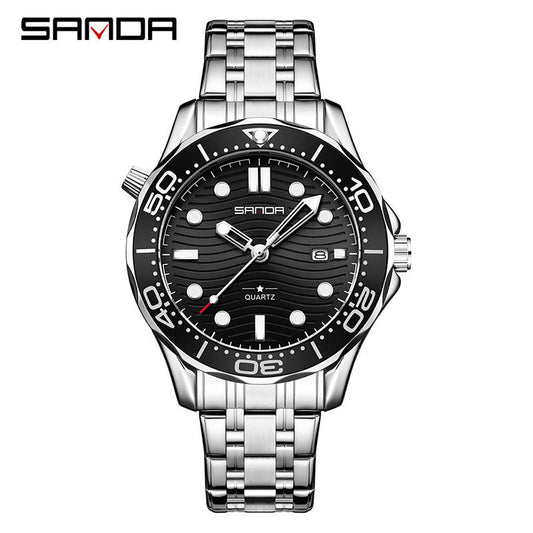 SANDA Men’s Stainless Steel Quartz Watch – Casual Analog Wristwatch with Calendar