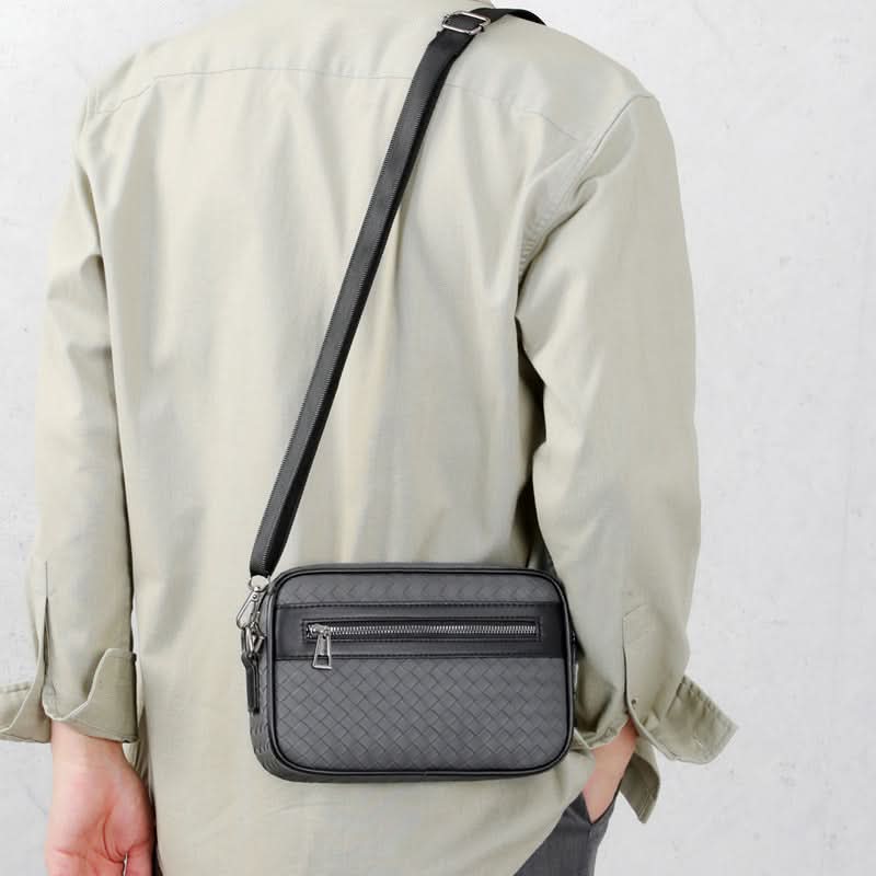 Men’s Woven PU Leather Crossbody Bag – Street Style Casual Handbag