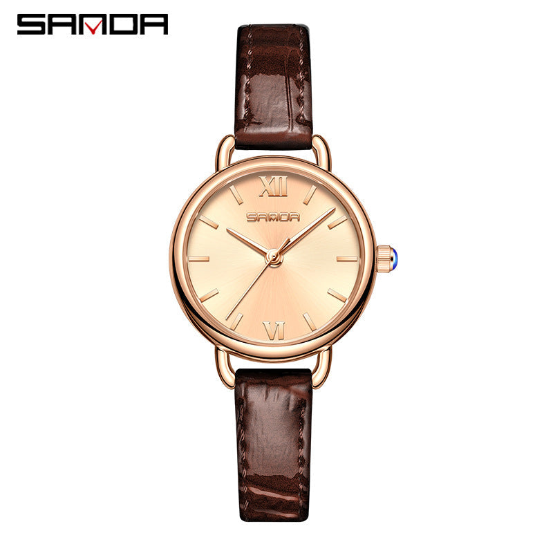 Sanda Women’s Quartz Watch – Fashion Leather Strap, Waterproof Small Dial Casual Watch