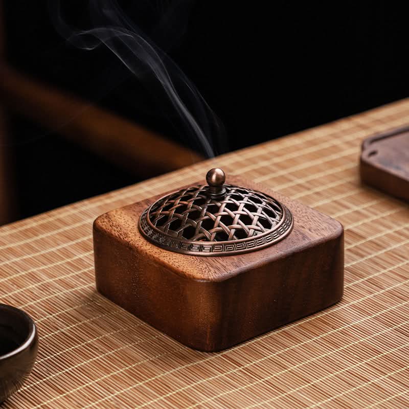 Incense Burner - Square Wooden Box with Hollow Design