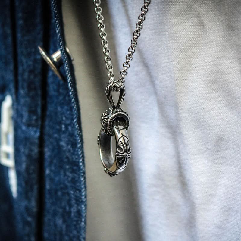 Men’s Retro Kro Flower Pendant Necklace – Cuban Chain
