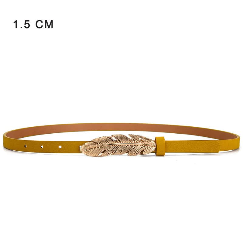 Thin PU Leather Belt with Flower Buckle