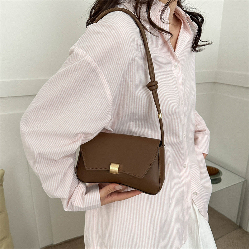 Mini Baguette Shoulder Bag for Women – Retro Underarm PU Handbag with Cover Flap