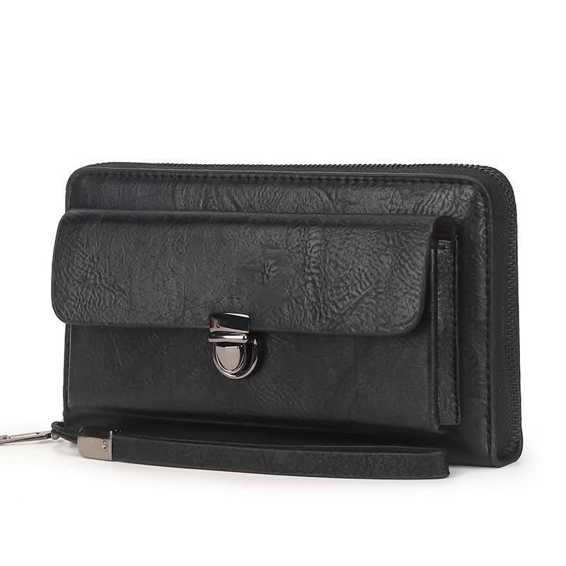 Men’s PU Leather Long Wallet – Multi-Card Clutch with Zipper & Phone Slot