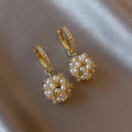 Women’s Pearl Zircon Earrings – Gold Geometric Drop Design