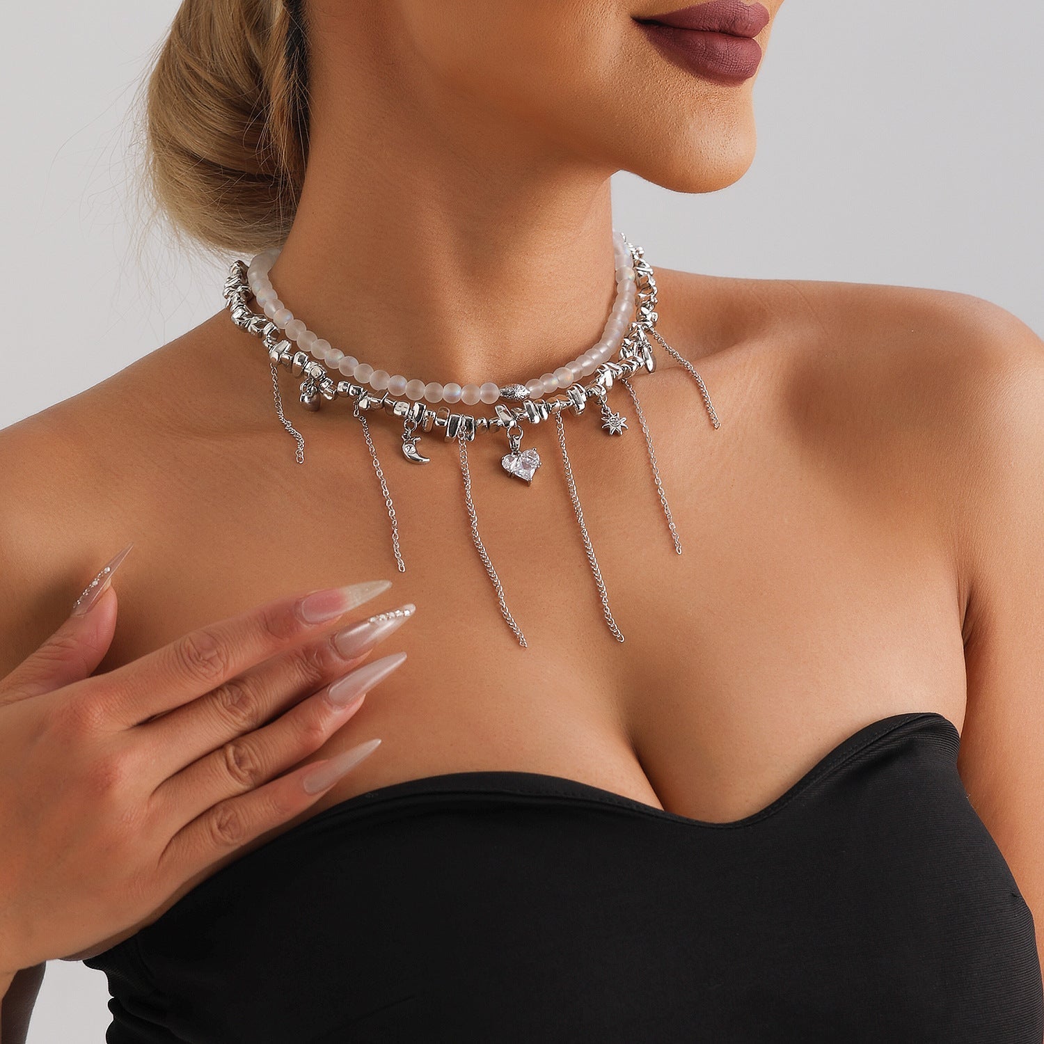 Zircon Heart Tassel Necklace for Women – Crystal Beaded Clavicle Chain Jewelry
