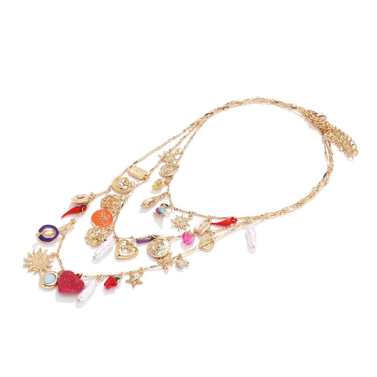 Boho Multi-Layered Beaded Necklace – Colorful Heart & Pearl Jewelry for Women