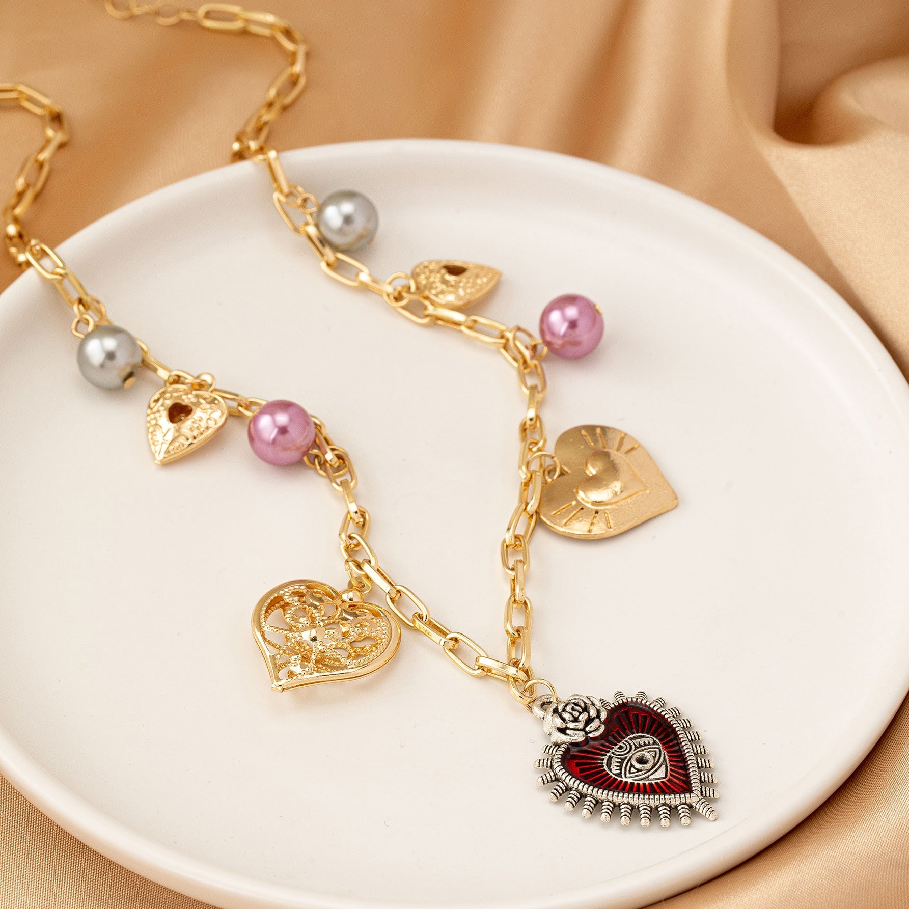 Red Heart Ball Pendant Necklace – Elegant Fashion Jewelry for Women