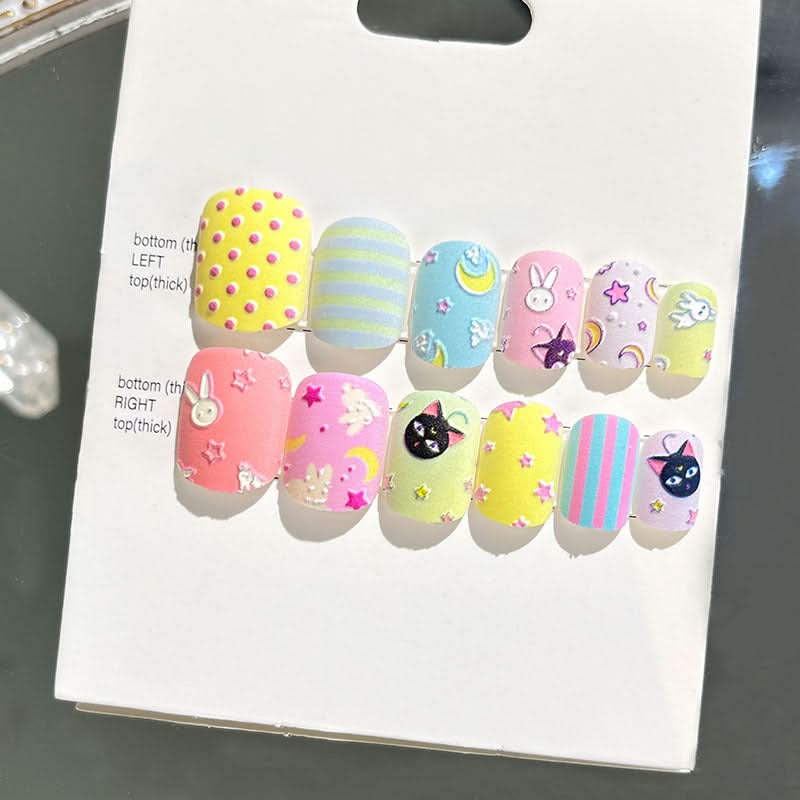 Wearable Embossed Short Bride Nail Art – Finished 3D False Nail Stickers
