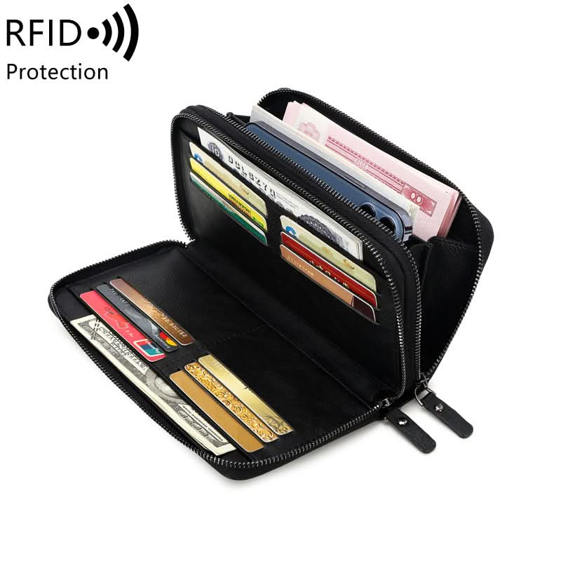 Men's RFID Blocking PU Leather Business Wallet – Double Zipper Clutch