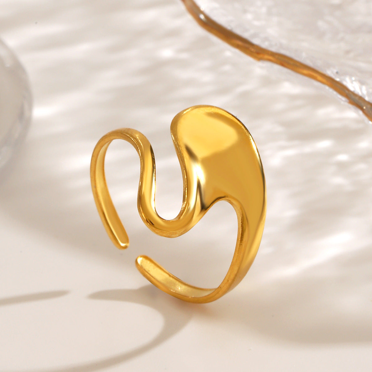 Fluid Wave Adjustable Statement Ring – Titanium Steel, Abstract Design for Women