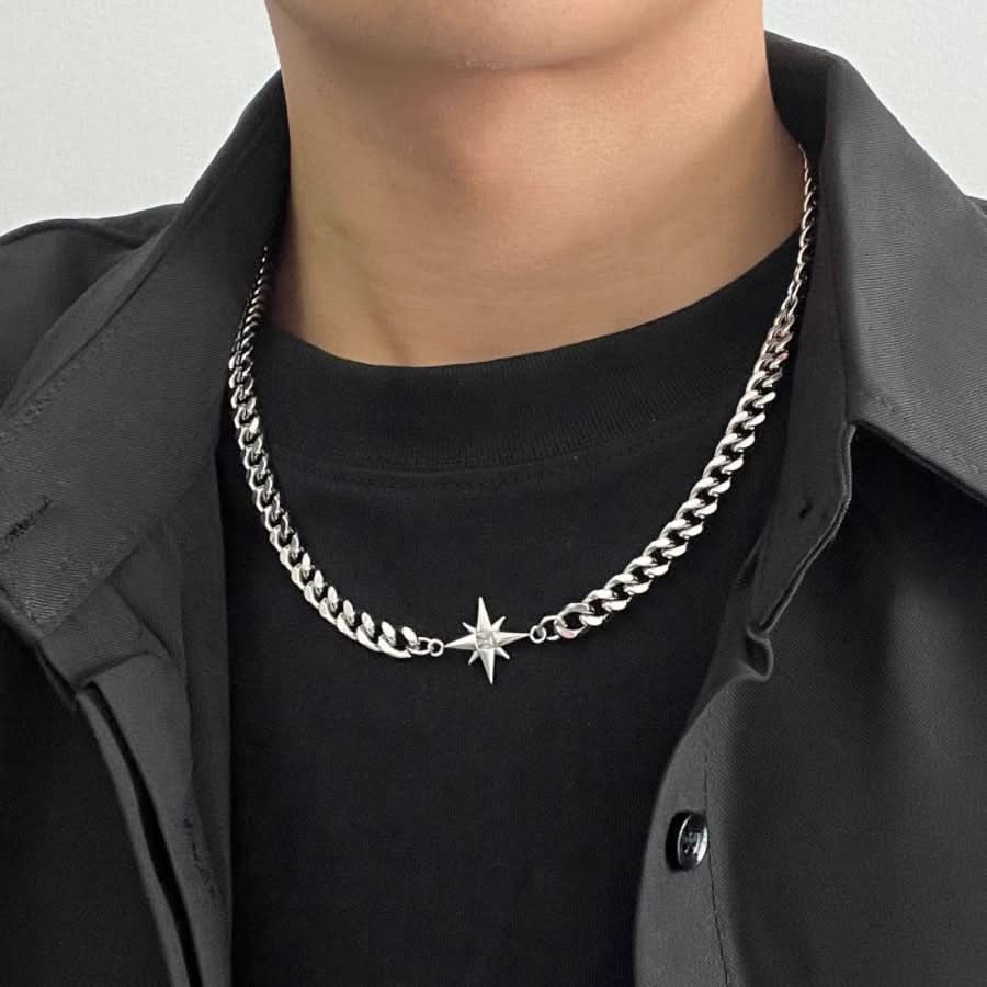Men’s Eight-Pointed Star Pendant Necklace – Cuban Chain