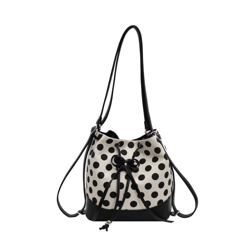 Women’s Canvas Polka Dot Bucket Bag – Drawstring Backpack Bag