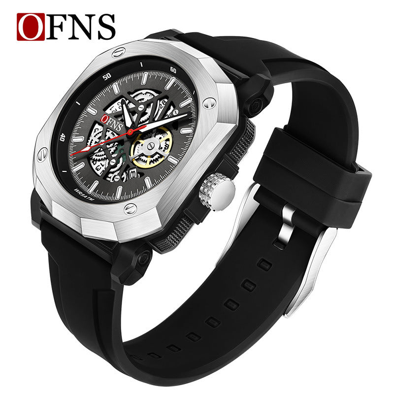 OFNS Men’s Square Quartz Watch – Luminous Hands, Calendar & Waterproof Design