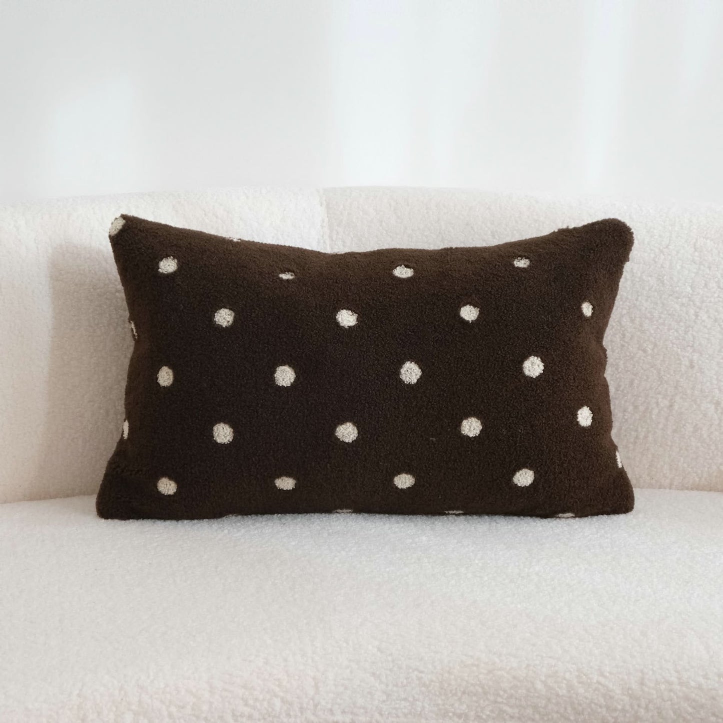 Contrast Color Polka Dot Milk Coffee Embroidery Pillow  Fleece Decorative Cushion