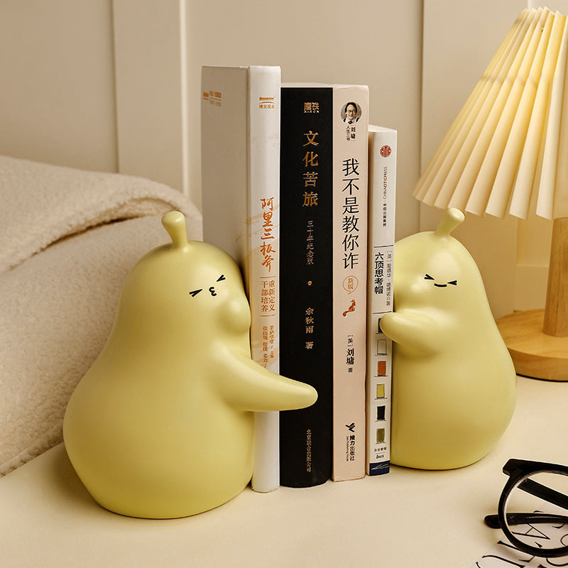 Never Divide Pear Bookends – Ceramic Desk Accessory for Bookshelves