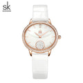 SK Women’s Diamond Quartz Watch – Casual Leather Strap, 30M Waterproof Round Dial