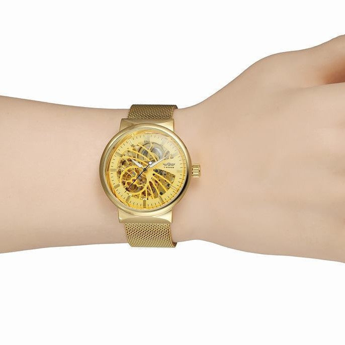 T-WINNER Automatic Mechanical Watch for Men – Mesh Strap, Waterproof Skeleton Design