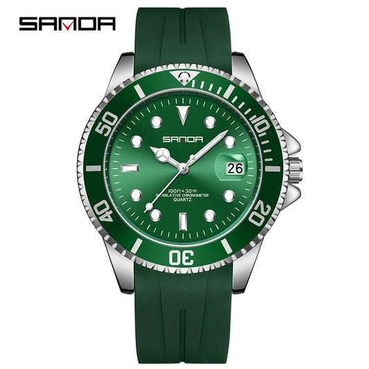 Sanda Men’s Quartz Watch with Calendar – Luminous Waterproof Silicone Wristwatch