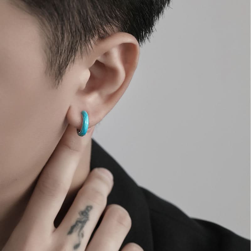 Blue Pattern Alloy Earrings for Men