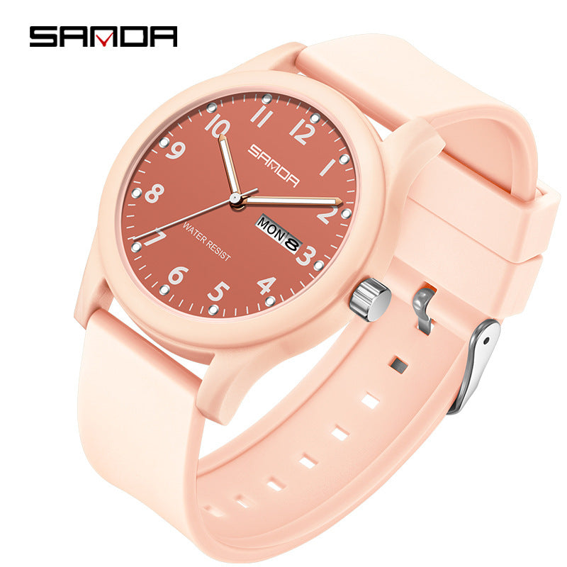 Sanda Candy Color Quartz Watch – Cute Waterproof Student Watch with Calendar Display