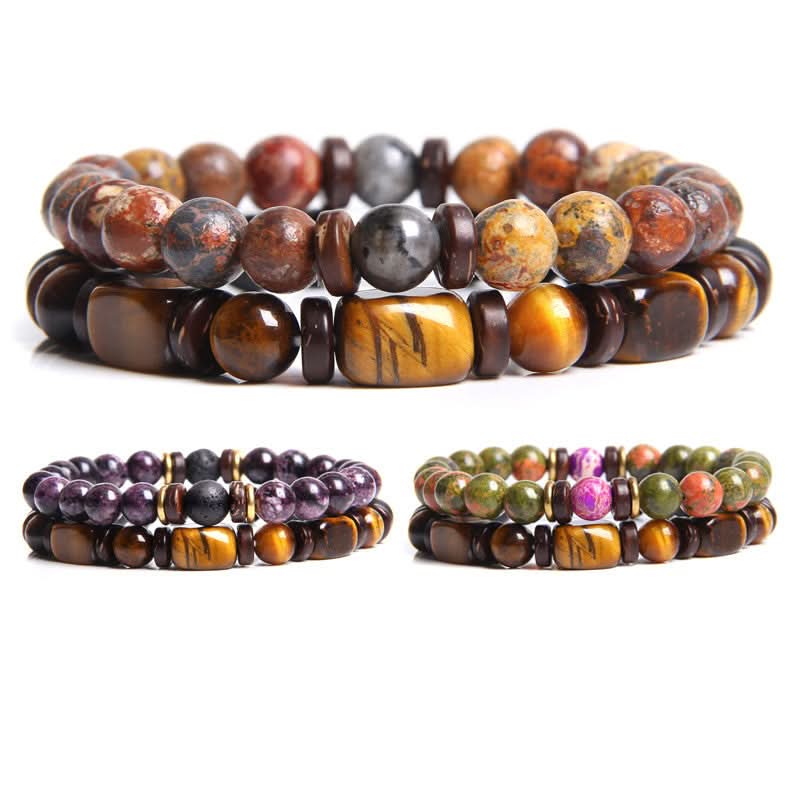 Retro Style Natural Tiger Eye Stone Bracelet Set – Unisex