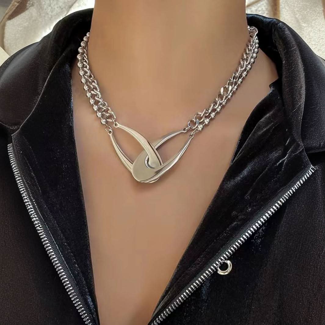 Silver Asymmetrical U-Shape Metal Clavicle Necklace