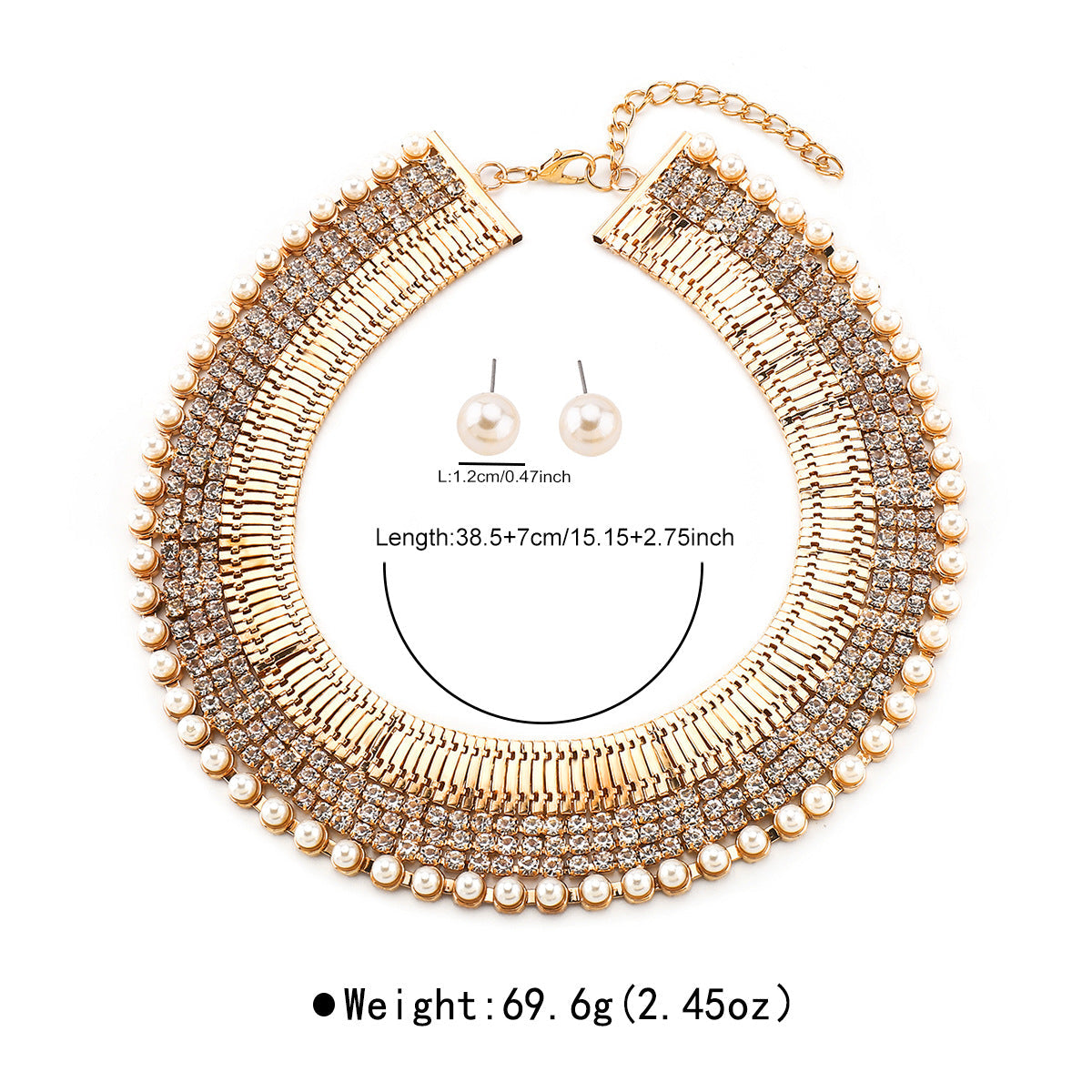 Luxury Gold Diamond Inlay Necklace & Earring Set – Geometric Jewelry for Women