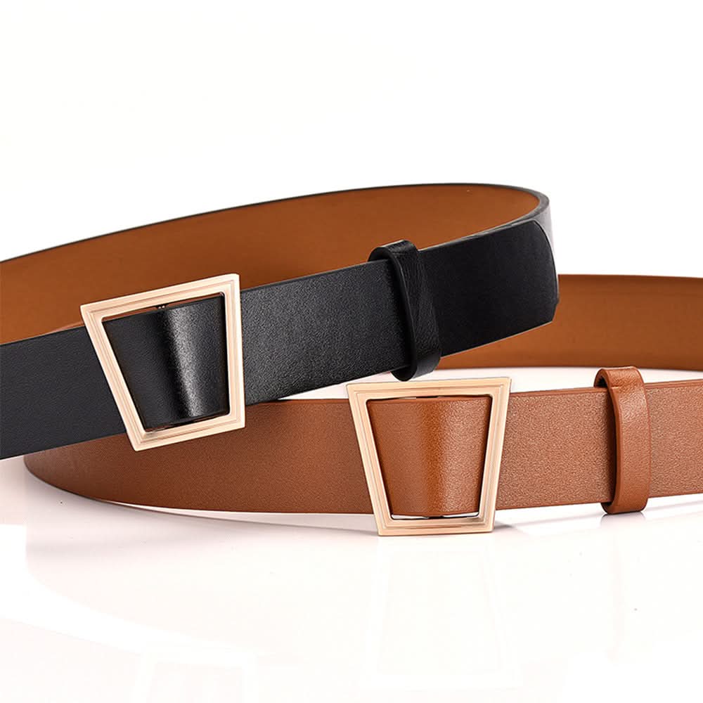 Women's Trendy Wide PU Leather Belt – Trapezoid Buckle