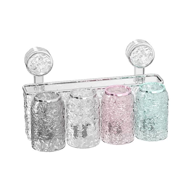 Punch-Free Wall-Mounted Toothbrush Holder with Mouthwash Cup