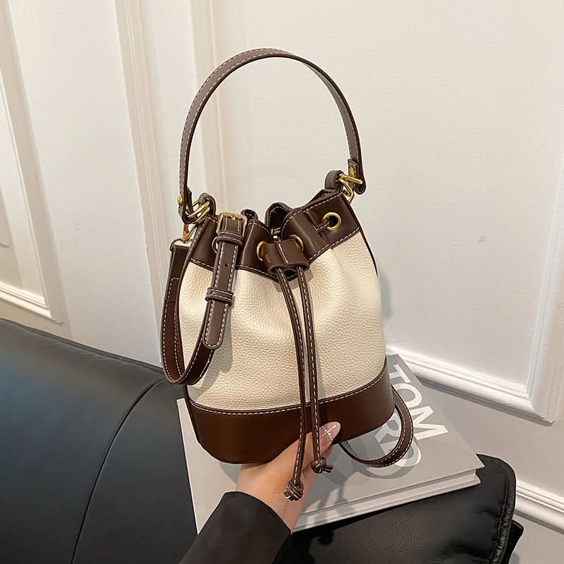 Women’s Retro Contrast Bucket Bag – Shoulder & Messenger Handbag