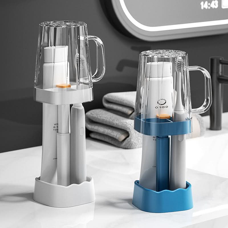 Wall-Mounted Toothbrush Holder with Cups – Mouthwash Cup Storage Organizer