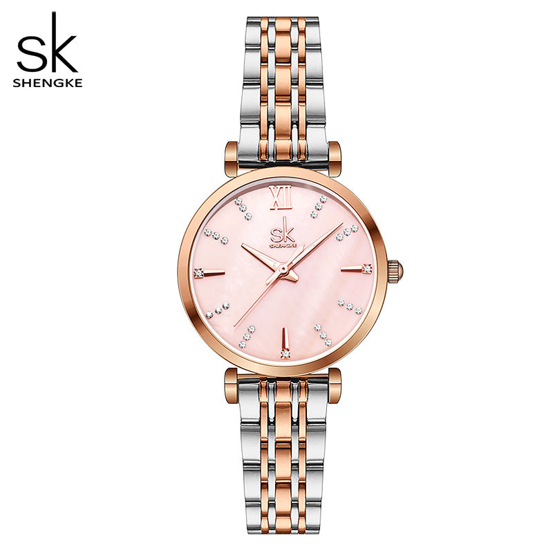 SK Women’s Quartz Watch – Roman Numerals, Stainless Steel 30M Waterproof Wristwatch