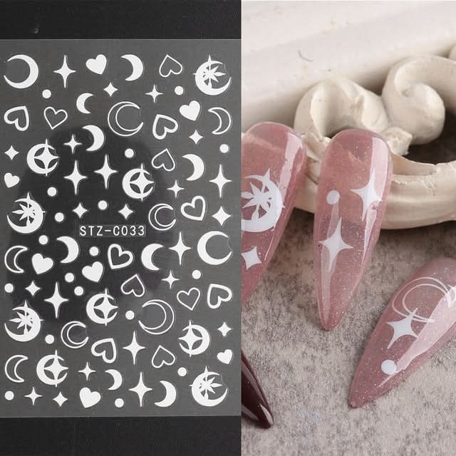 Rose Gold & Silver 3D Nail Stickers – Half-Moon Totem Design
