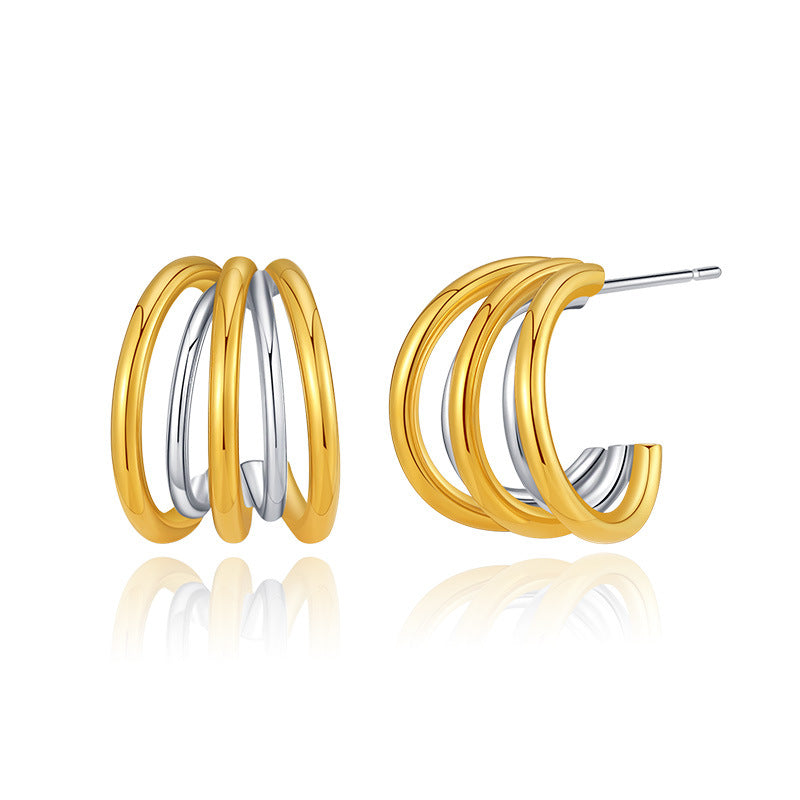 Bold Triple Hoop Earrings for Women – Gold Plated Layered Stainless Steel Design