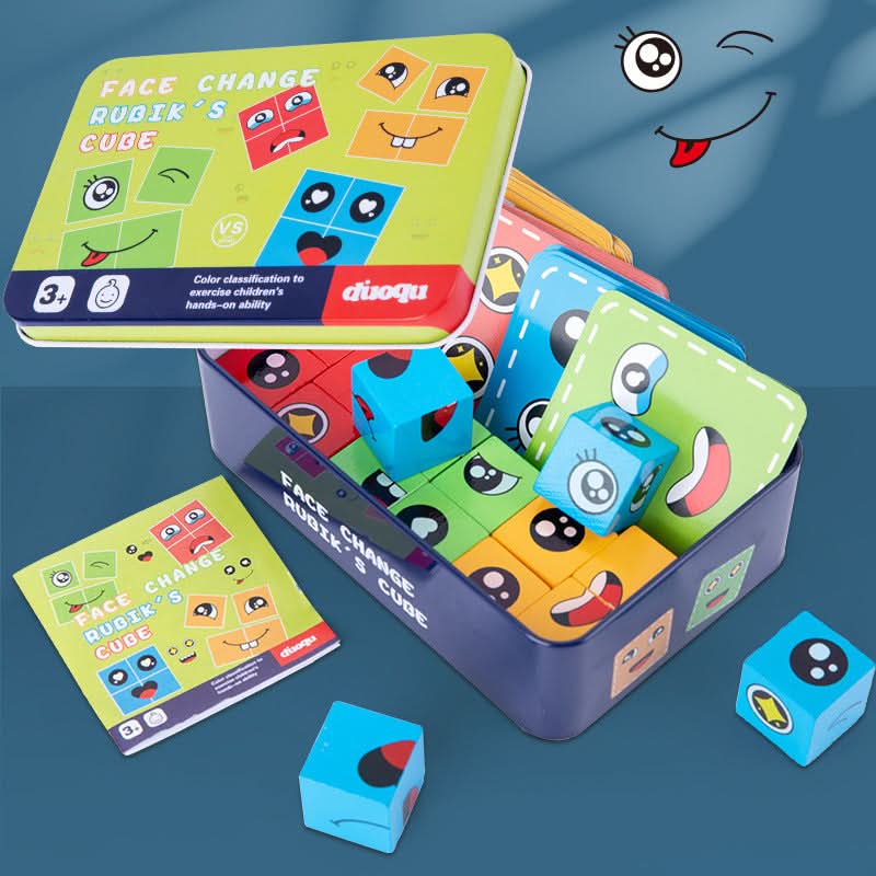 Face-Changing Wooden Puzzle Cube Game Toy