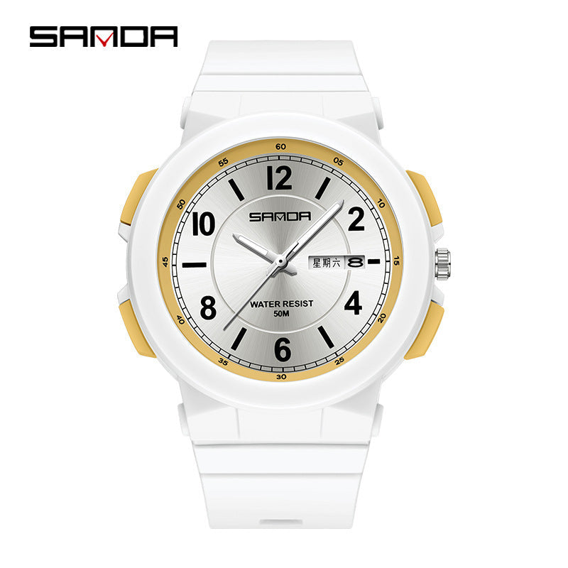 Sanda Dual Calendar Quartz Watch – Waterproof Student Watch with Analog Display
