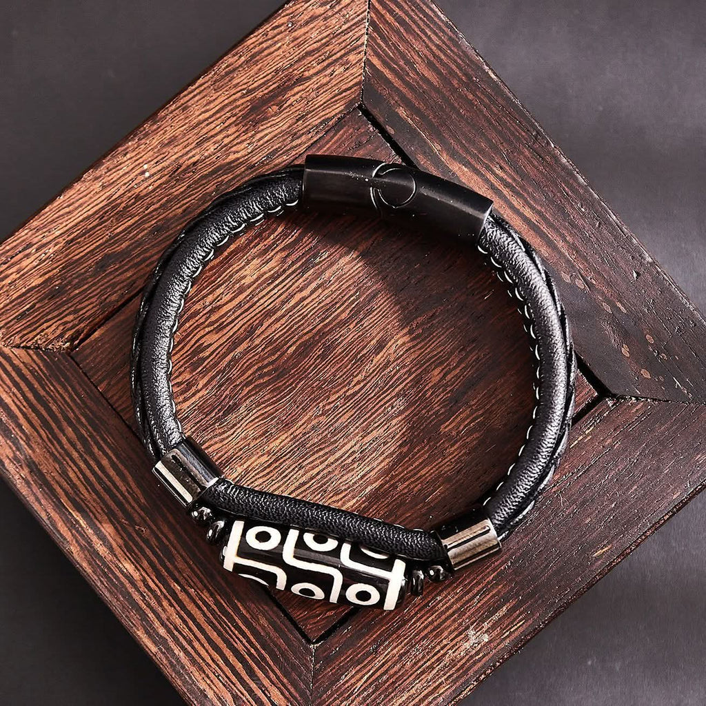 Tibetan Nine-Eye Dzi Bracelet – Braided Leather Unisex Bracelet