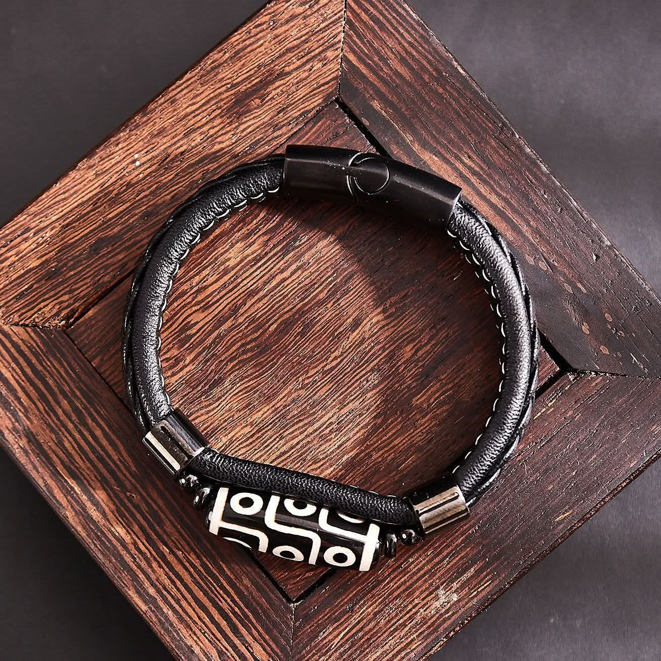 Tibetan Nine-Eye Dzi Bracelet – Braided Leather Unisex Bracelet