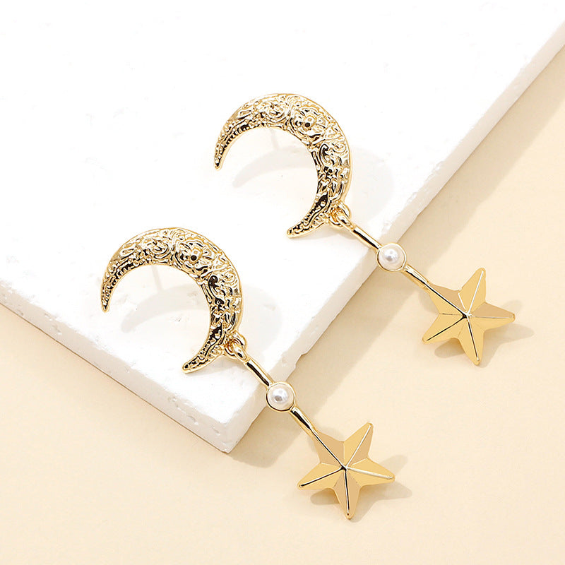 Women’s Korean Moon and Star Earrings – Trendy Alloy Fashion Jewelry
