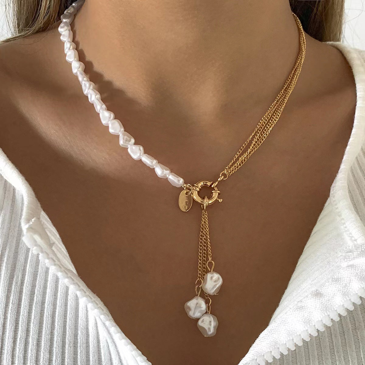 Baroque Pearl Chain Necklace – Irregular Gold Clavicle Necklace for Women