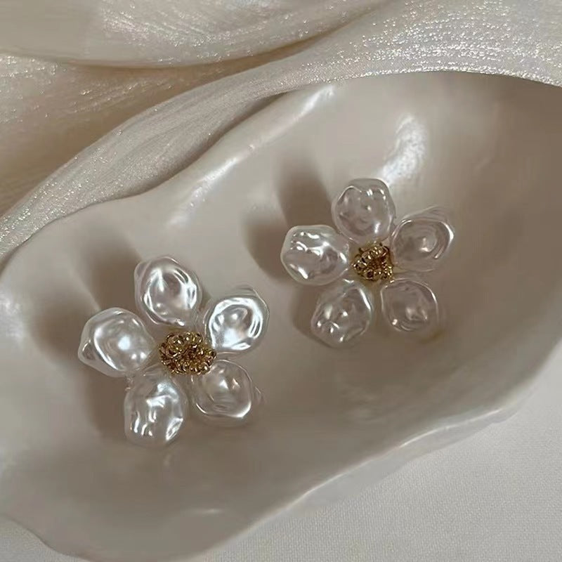 Baroque Pearl Flower Earrings – Korean Light Luxury Jewelry for Women